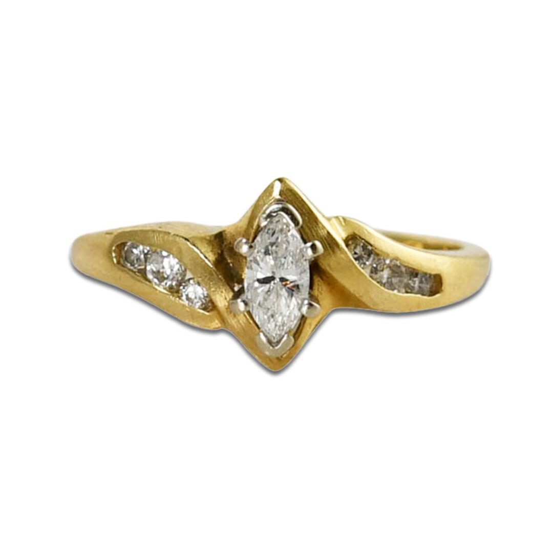 14k Yellow Gold Marquise Diamond Engagement Ring 0.25ct Size 5 (1 of 4)