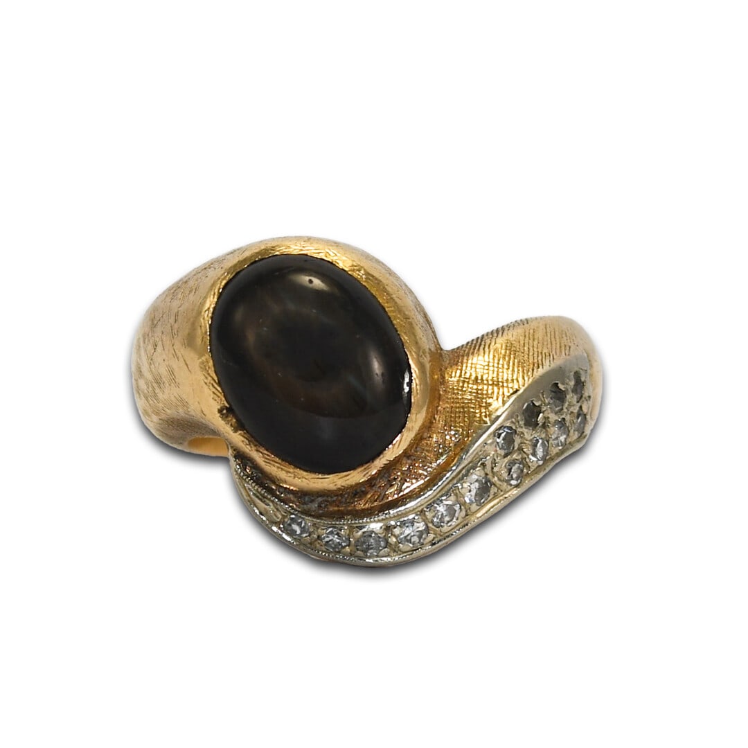 14K Yellow Gold Black Star Sapphire Diamond Accent Ring (1 of 6)