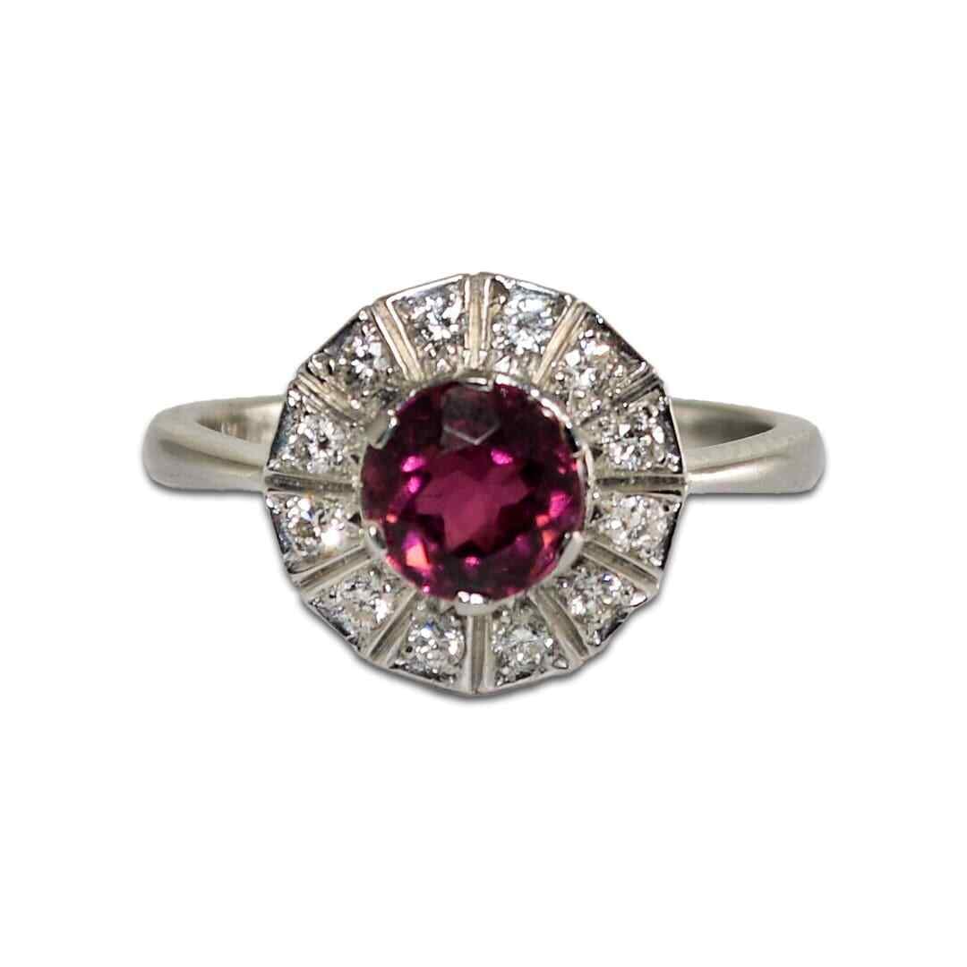 Platinum Halo Ring with Pink Tourmaline and Diamonds (1 of 6)