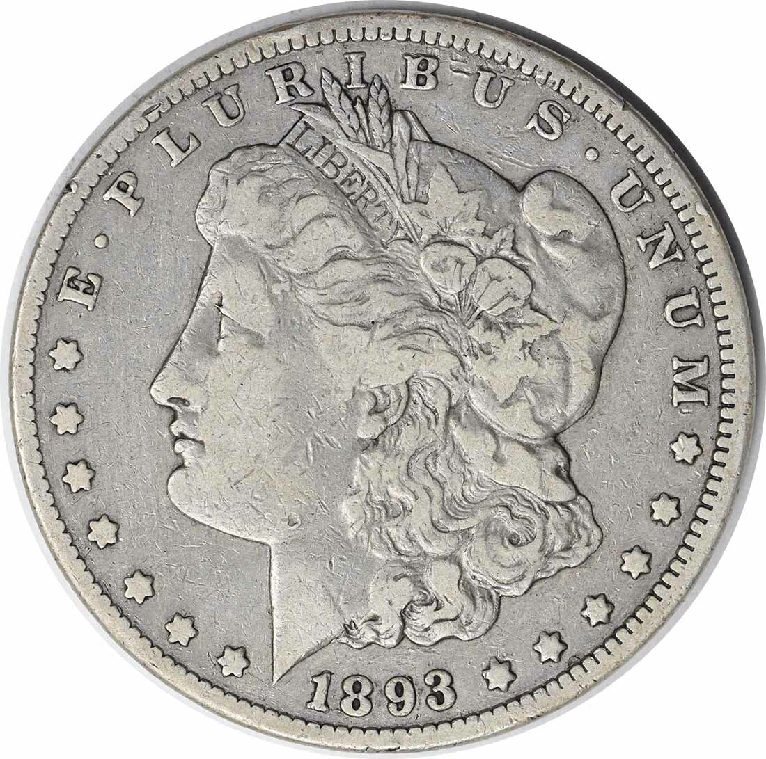 1893-CC Morgan Silver Dollar VF Uncertified 90% Silver Coin (1 of 2)
