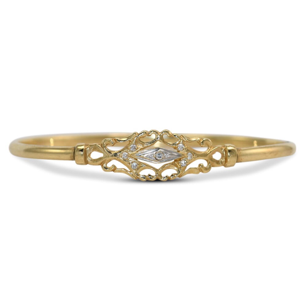 14k Yellow Gold Vintage Bangle with Cubic Zirconia (1 of 7)
