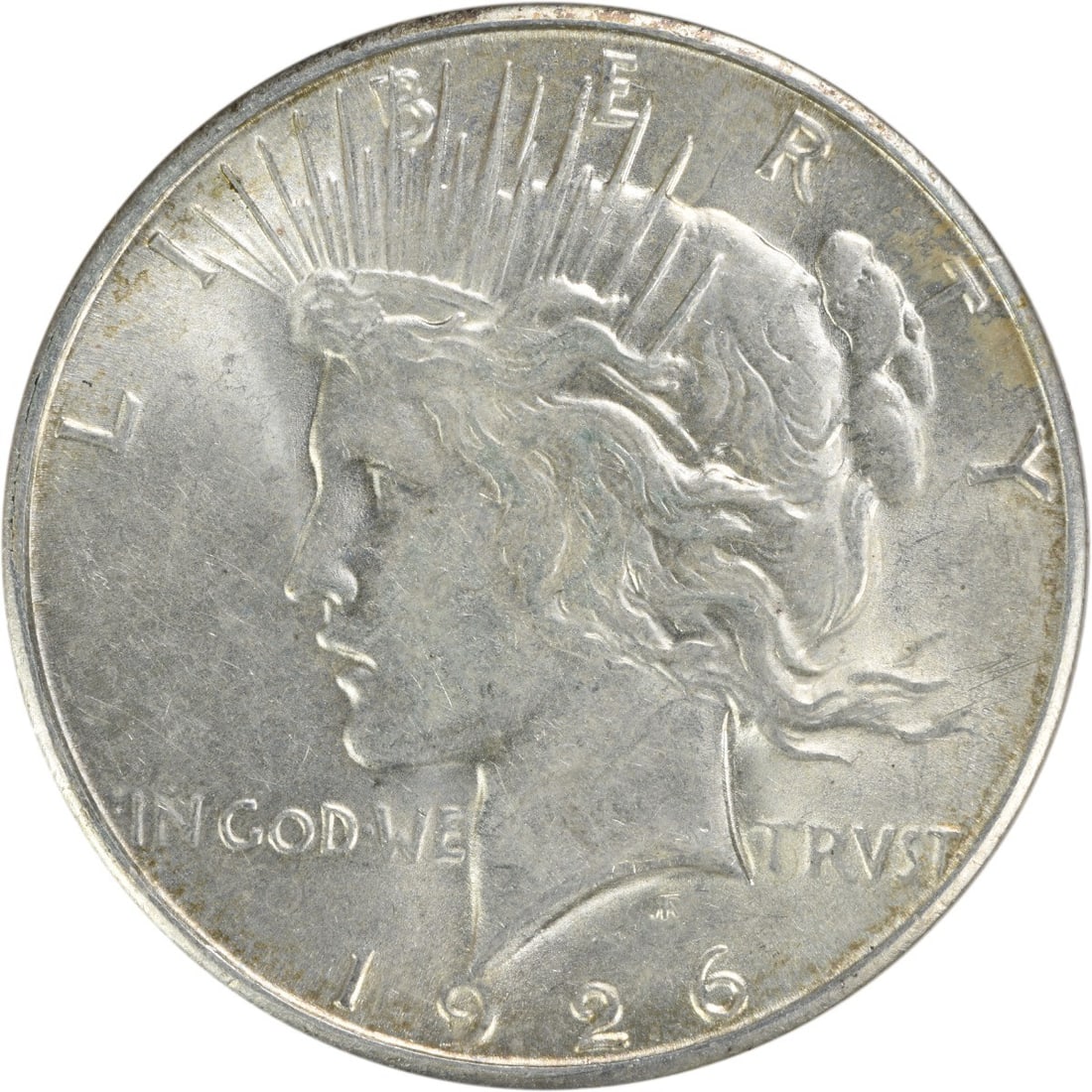 1926-S Peace Silver Dollar AU Uncertified 90% Silver Coin: 1926-S Peace Silver Dollar AU Uncertified 90% Silver Coin This 1926-S Peace Silver Dollar is a remarkable piece for collectors, featuring a design by Anthony de Francisci. The coin is in AU (About Unc