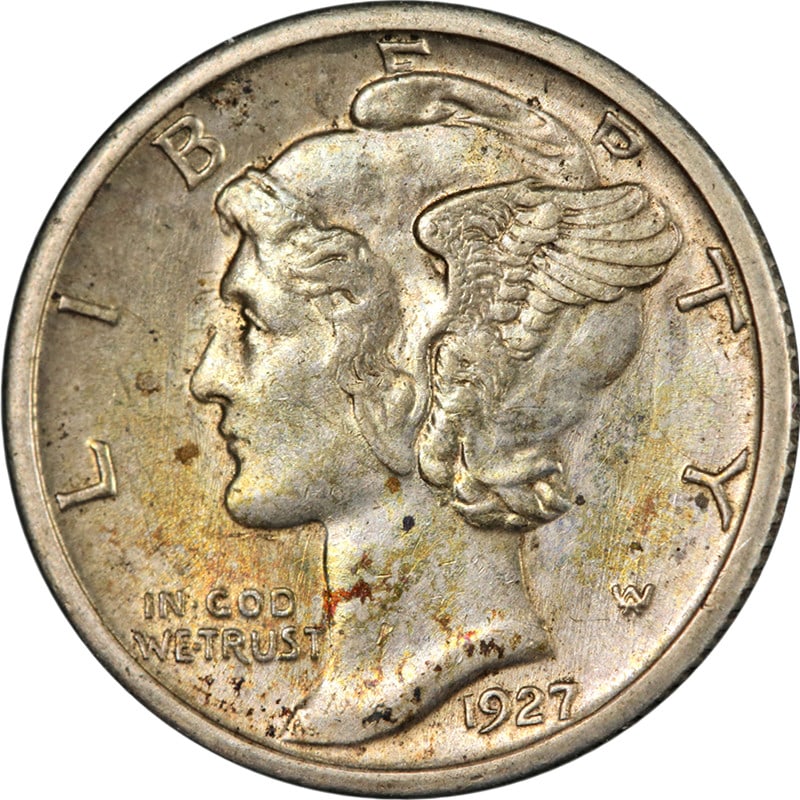 1927-S Mercury Dime Choice AU/BU Silver Coin with Strong Strike (1 of 2)