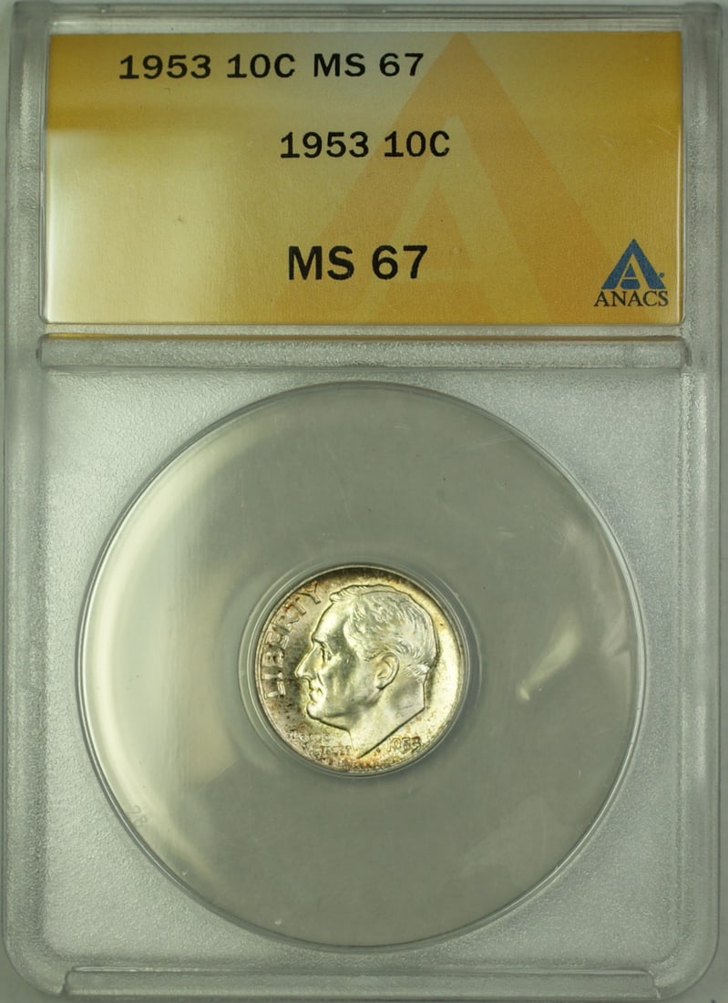 1953 Silver Roosevelt Dime 10C ANACS MS 67 Stunning Reverse Toning (1 of 2)