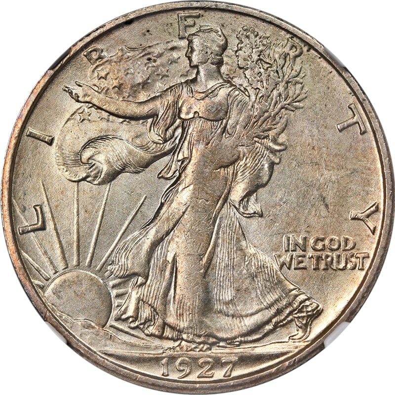 1927-S NGC MS62 Walking Liberty Half Dollar Key Date Silver Coin: 1927-S NGC MS62 Walking Liberty Half Dollar Key Date Silver Coin This 1927-S Walking Liberty Half Dollar is a certified NGC MS62, highlighting its uncirculated condition and attractive luster. The coi