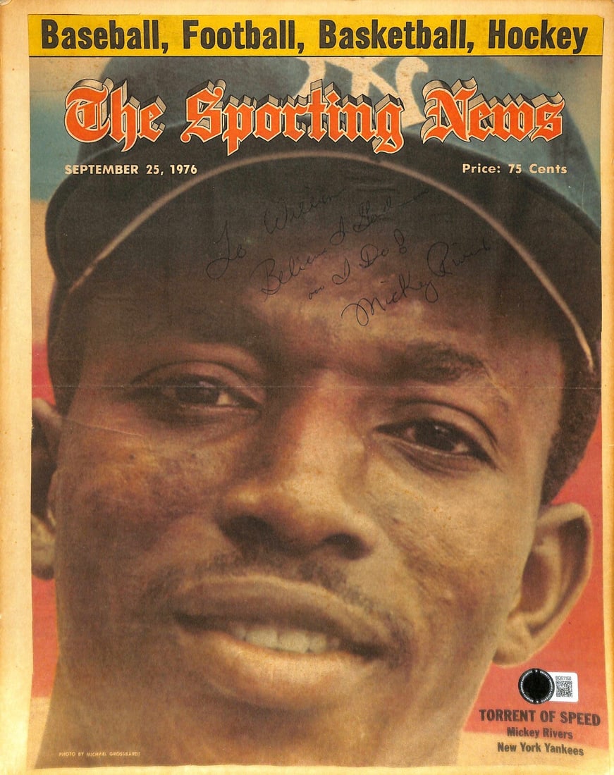 Mickey Rivers Signed Sept 25 1976 Sporting News Cover Beckett Authenticated (1 of 1)