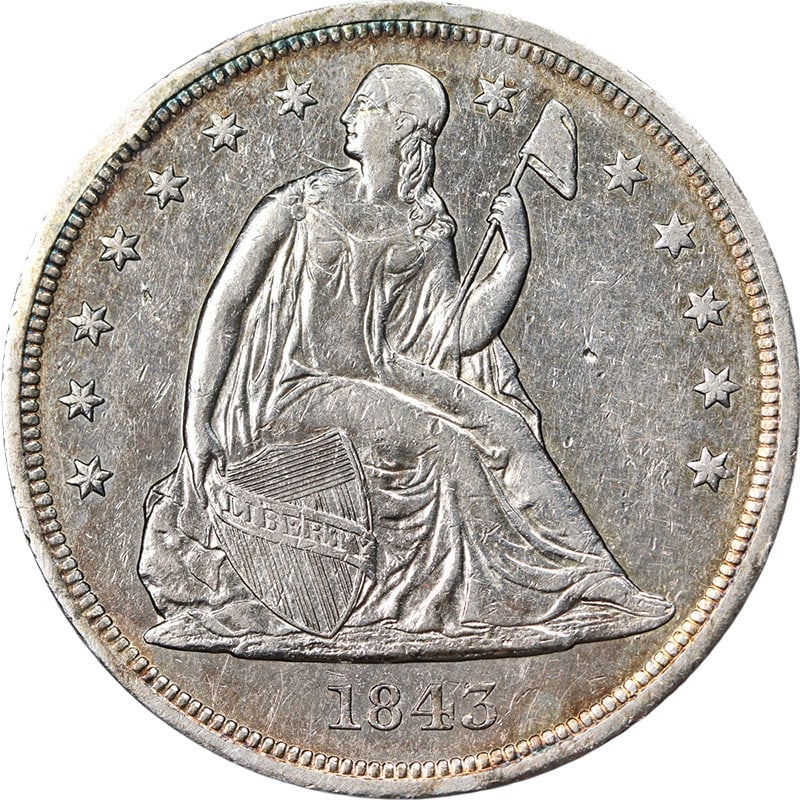 1843 Seated Liberty Dollar Choice AU Silver Coin Nice Appeal (1 of 2)
