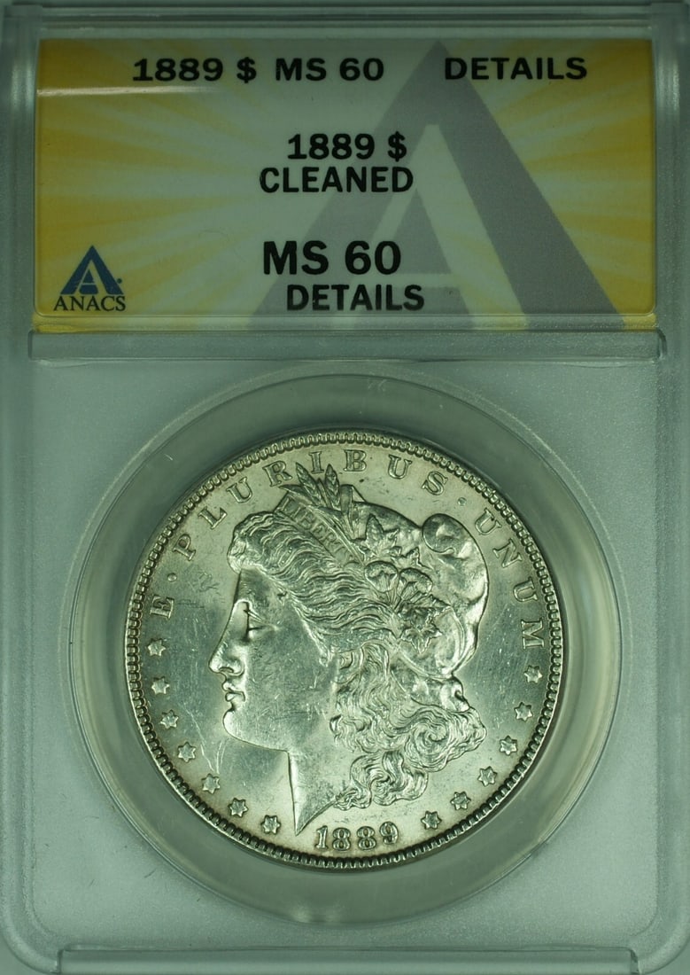1889 Morgan Silver Dollar ANACS MS-60 Uncirculated Silver Coin: 1889 Morgan Silver Dollar ANACS MS-60 Uncirculated Silver Coin This 1889 Morgan Silver Dollar is a stunning addition to any collection, featuring the renowned Morgan design. Struck in Philadelphia, th