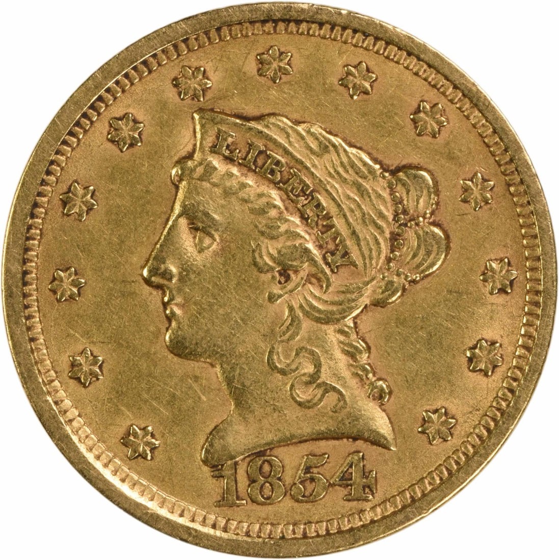 1854 Gold Liberty Head $2.50 Coin AU Uncertified Philadelphia Mint (1 of 2)