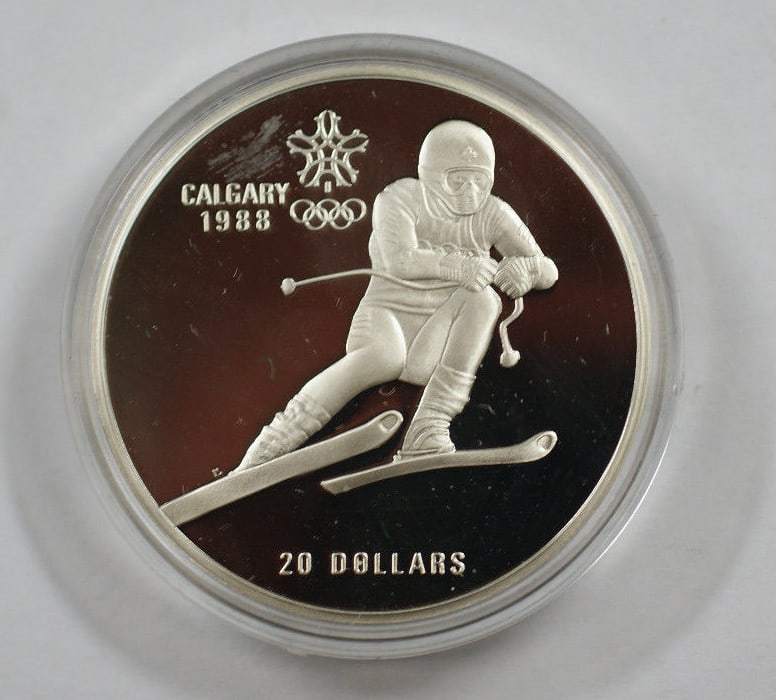 1985 Canada 20 Dollar Silver Proof Coin Calgary Olympic Games Skiing (1 of 2)