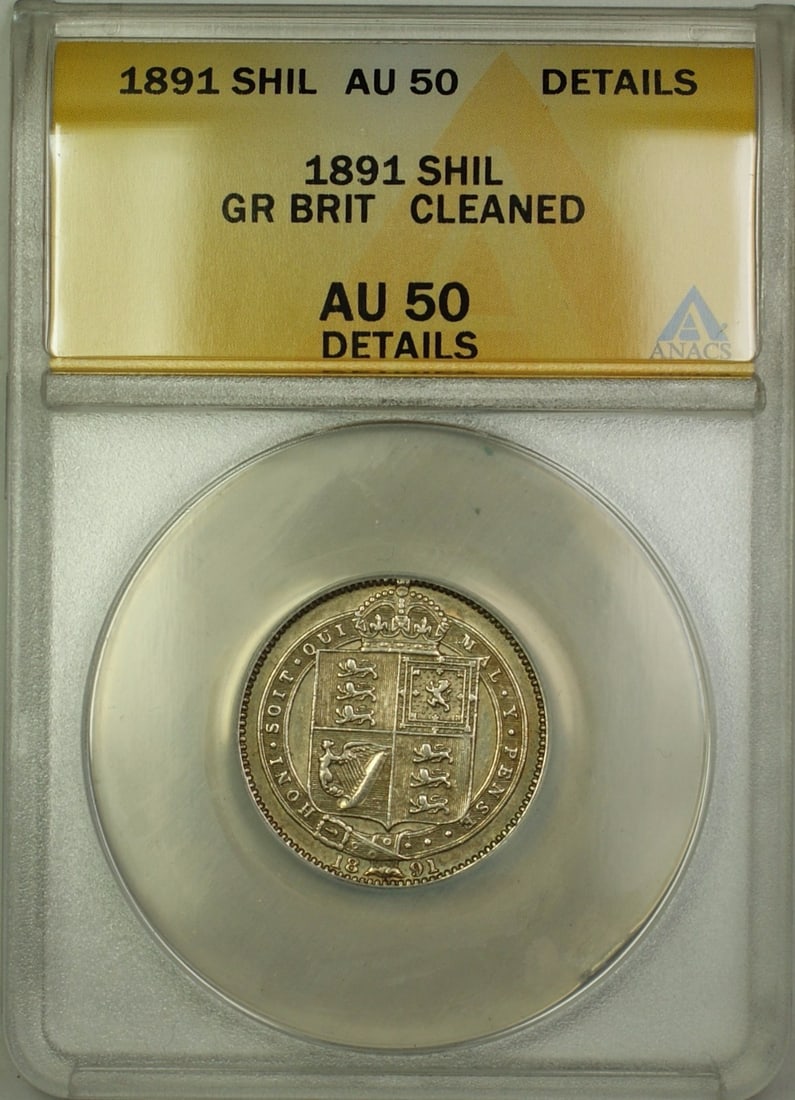 1891 Great Britain 1 Shilling Silver Coin ANACS AU 50 Details (1 of 2)