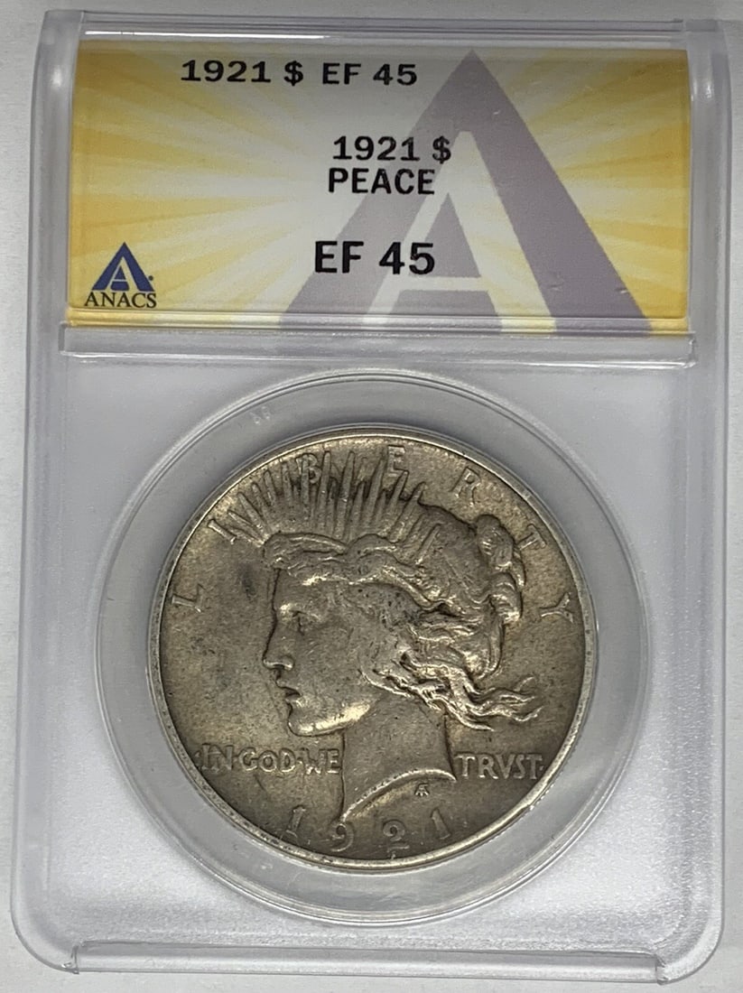 1921 Peace Silver Dollar Coin ANACS XF 45 Silver US Mint (1 of 2)