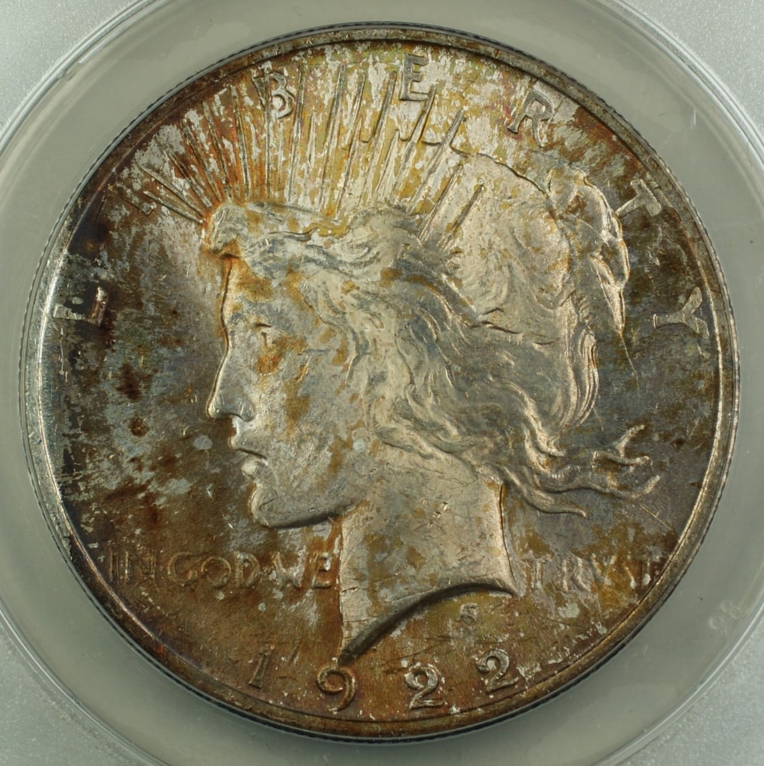 1922 Silver Peace Dollar Coin ANACS MS63 Toned Uncirculated (1 of 3)