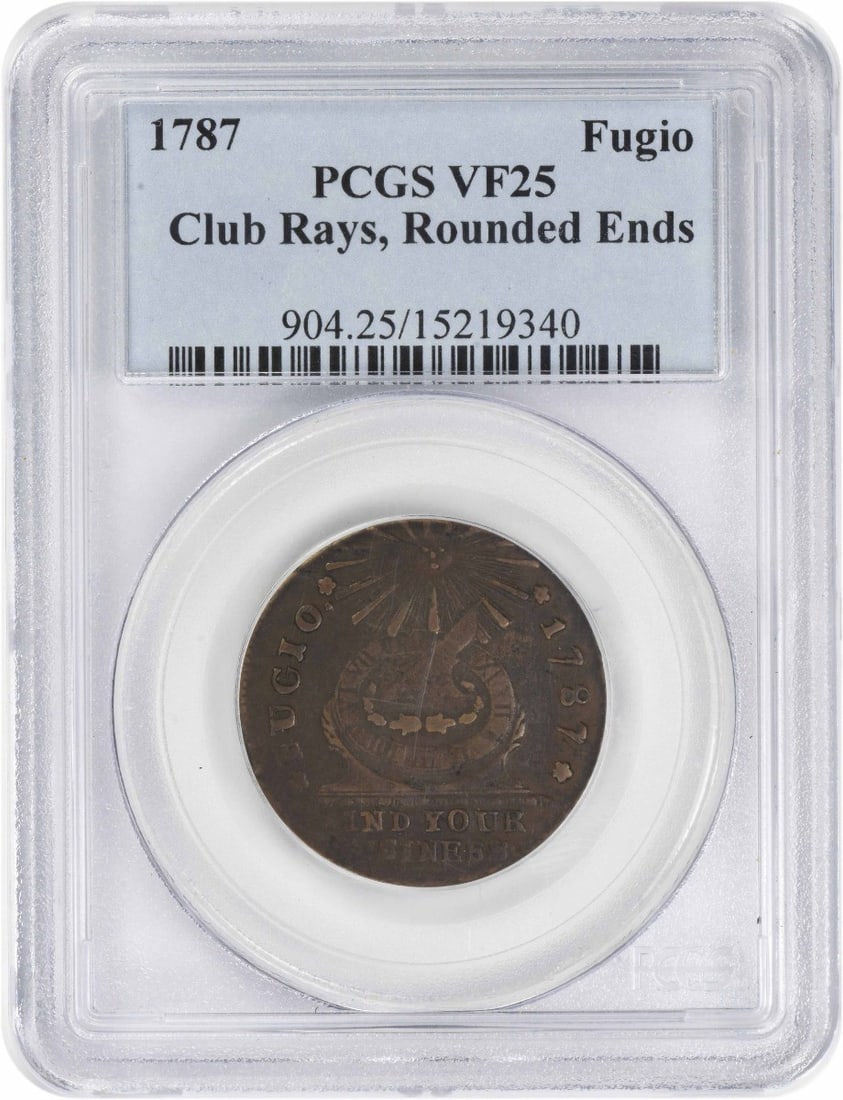 1787 Club Rays Fugio Cent Rounded Ends PCGS VF25 Certified (1 of 4)