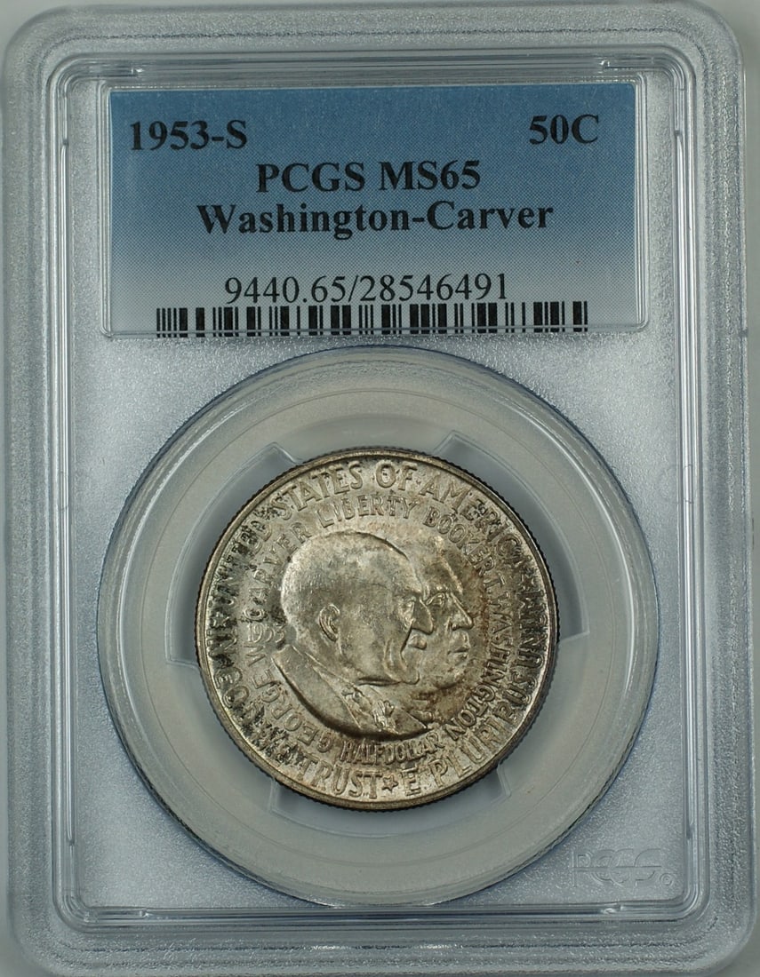 1953-S Washington-Carver Commemorative Silver Half Dollar Coin MS65 PCGS Gem (1 of 2)
