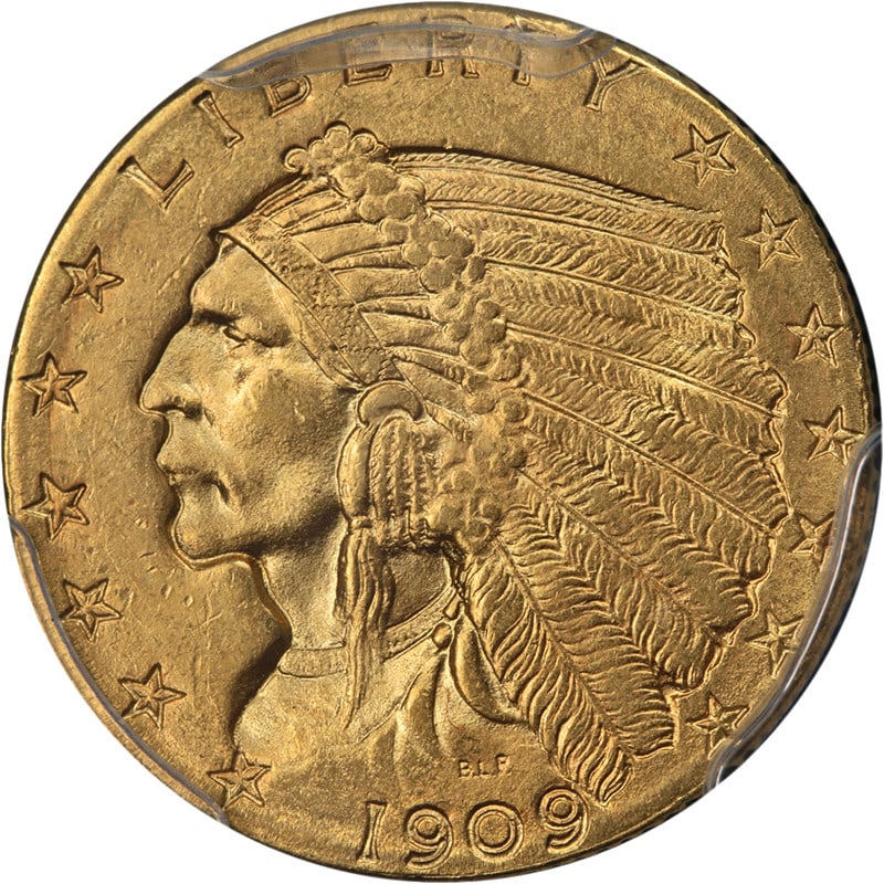 1909 Indian Gold $2.50 PCGS MS64 Certified Coin with Strong Strike (1 of 4)