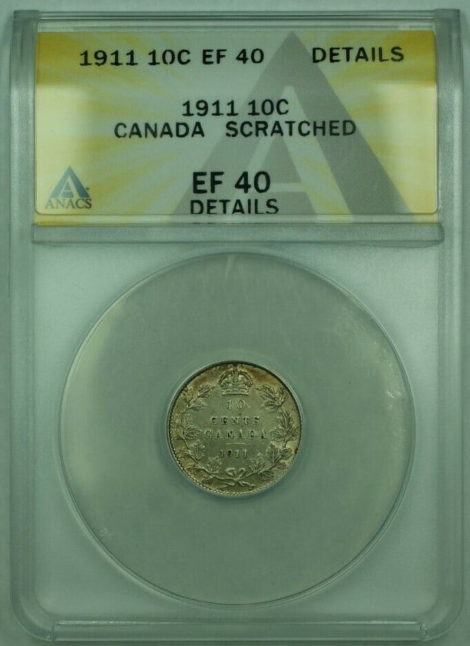 1911 Canada 10C Silver Coin ANACS XF40 Certified Collectible (1 of 2)
