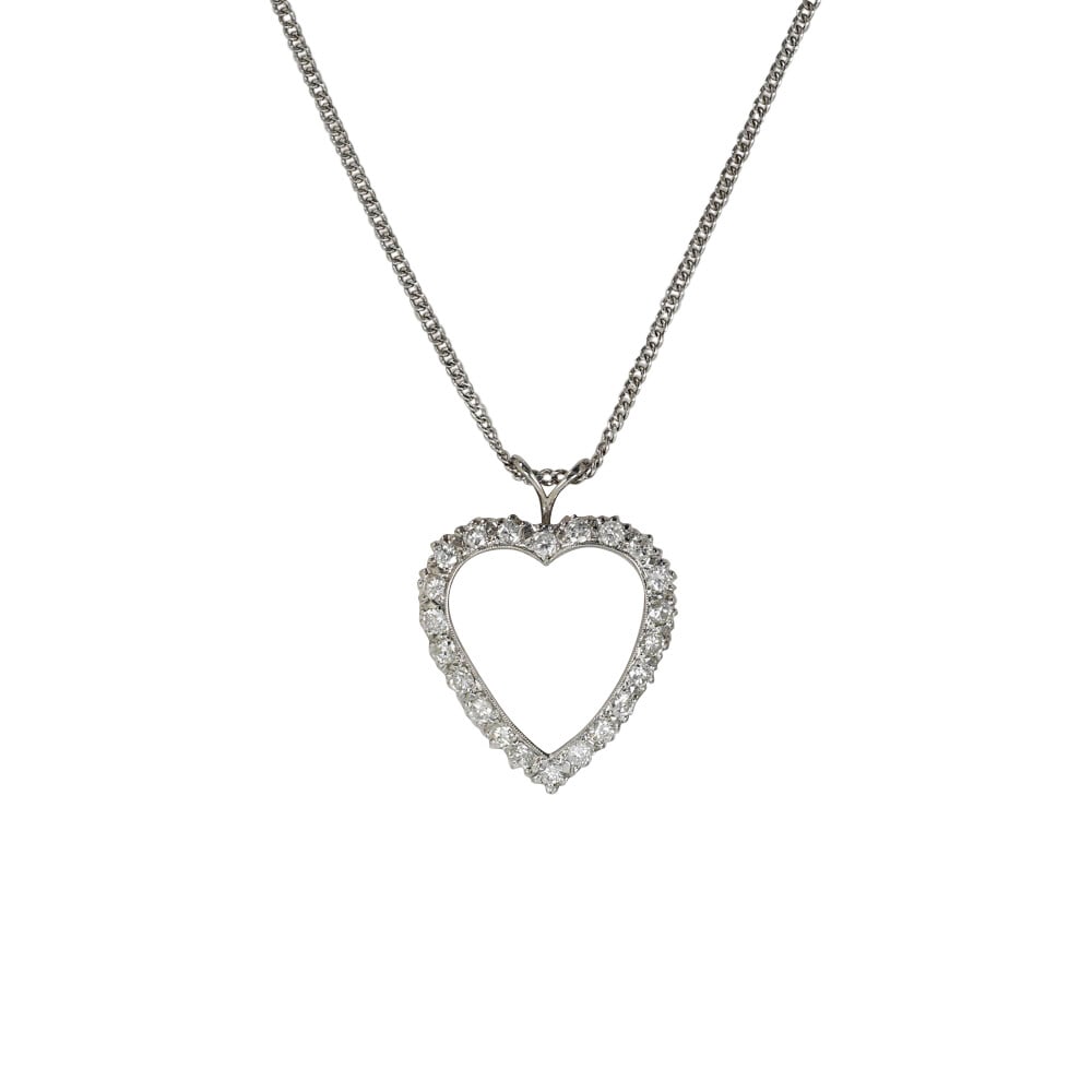 14K White Gold Diamond Heart Pendant Necklace 1.75ctw Valentine's Day: 14K White Gold Diamond Heart Pendant Necklace 1.75ctw Valentine's Day This exquisite 14K white gold diamond heart pendant necklace features a stunning heart-shaped pendant adorned with round brilliant