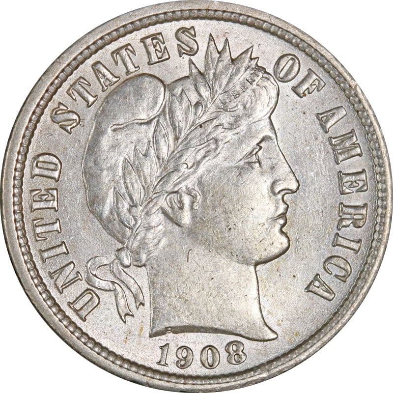 1908 Philadelphia Mint Barber Dime Silver Coin (1 of 2)