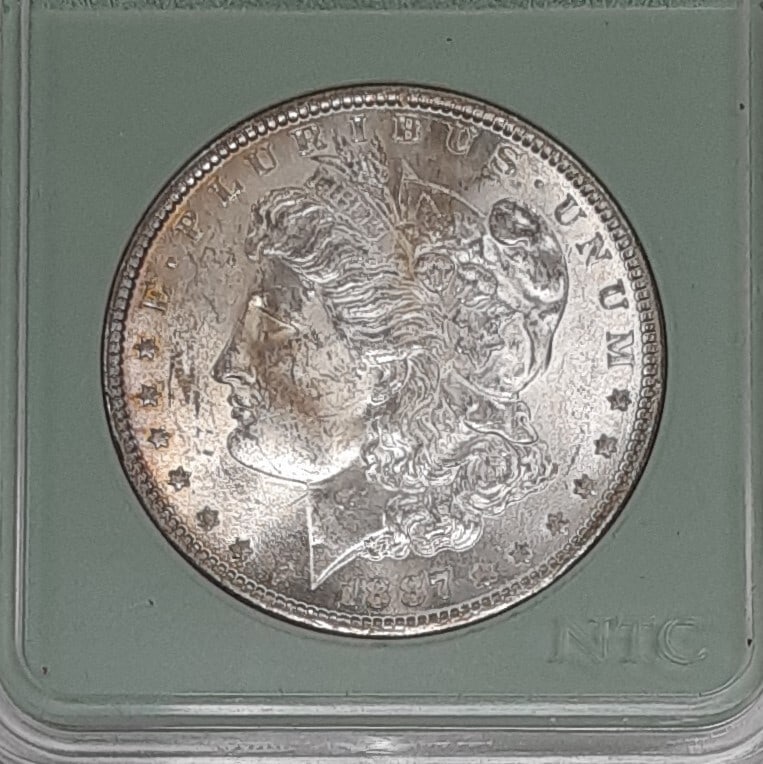 1887 Morgan Silver Dollar Coin Uncirculated in Plastic Holder (1 of 2)