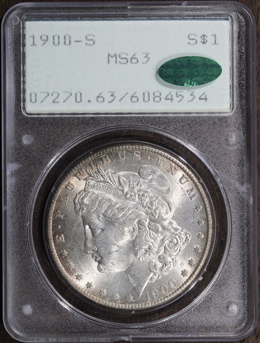 1900-S Morgan Silver Dollar MS63 CAC Key Date PCGS Rattler: 1900-S Morgan Silver Dollar MS63 CAC Key Date PCGS Rattler This 1900-S Morgan Silver Dollar is a must-have for collectors, featuring a stunning uncirculated grade of MS 63, certified by PCGS. Struck i