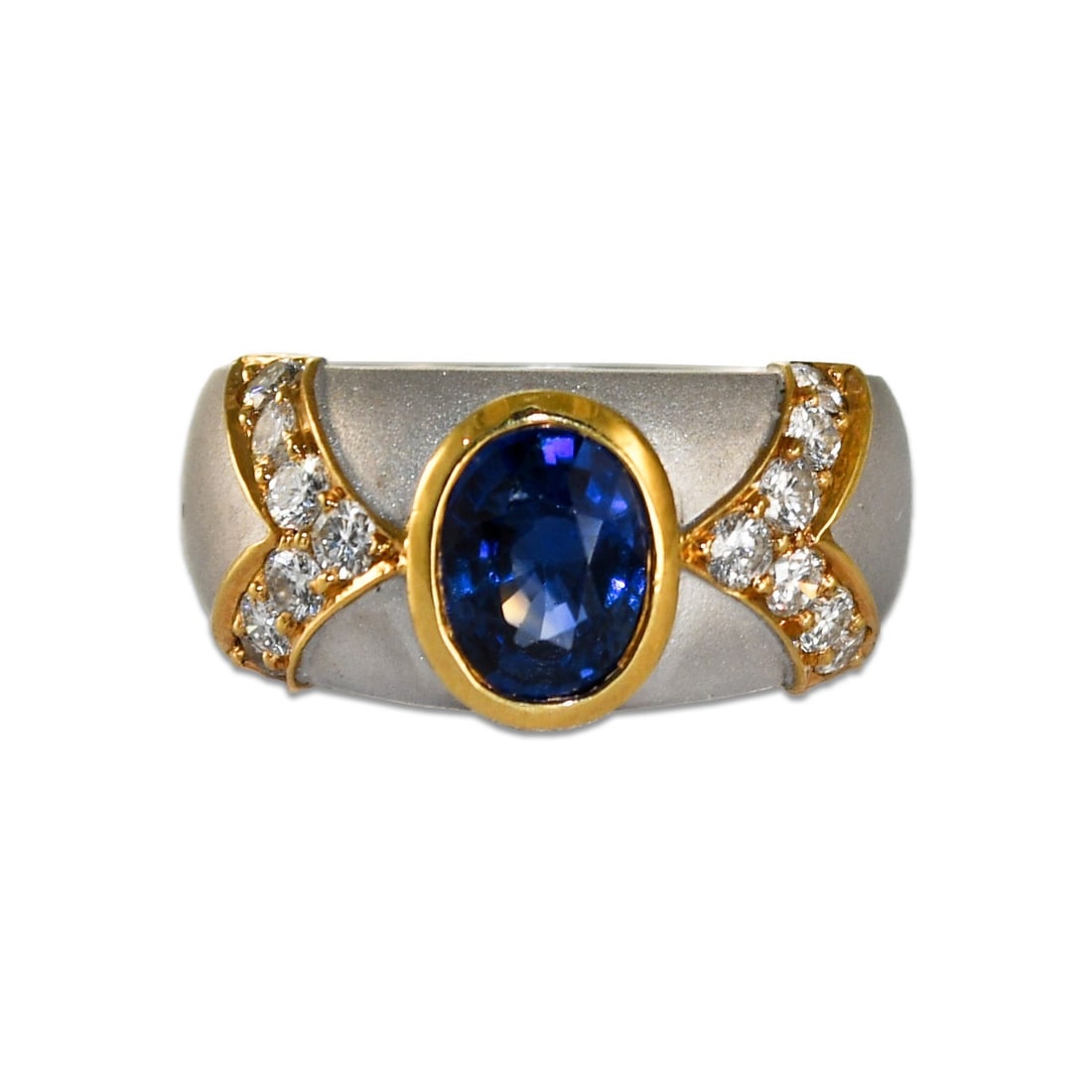 16K Two-Tone Gold Natural Blue Sapphire Diamond Ring Anniversary Size 5.5 (1 of 5)