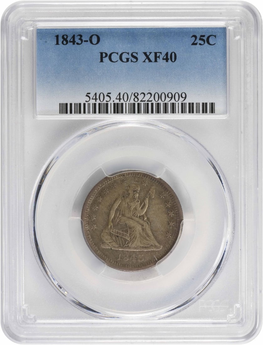1843-O Liberty Seated Quarter 25C PCGS EF40 Silver Coin (1 of 4)