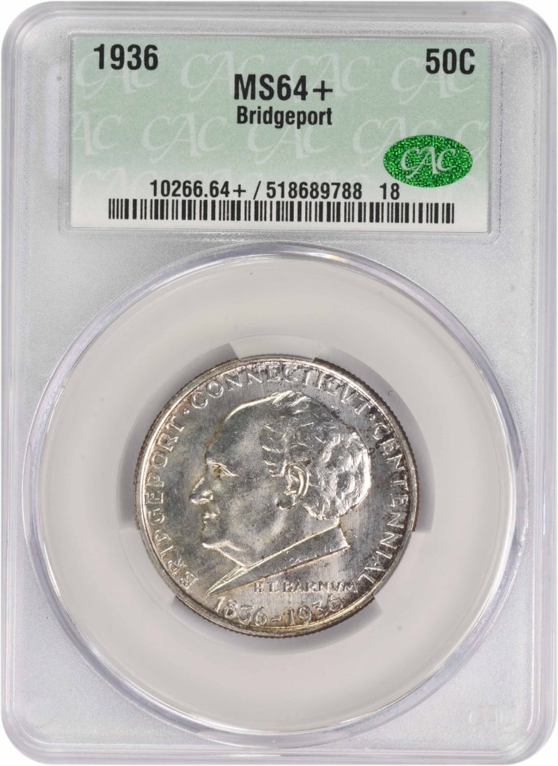 1936 Bridgeport Commemorative Silver Half Dollar MS64+ CACG (1 of 2)