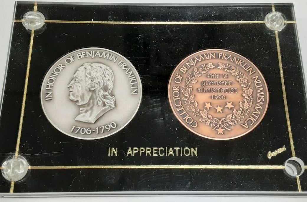 1990 Franklin Silver Bronze Medals Tribute to Phil Greenslet (1 of 2)