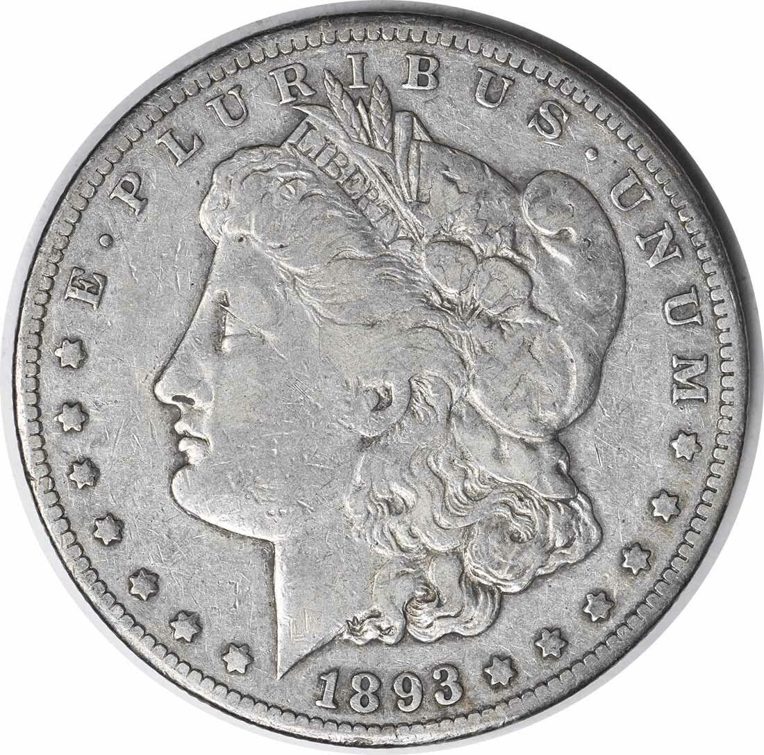 1893-CC Morgan Silver Dollar VF Uncertified 90% Silver Coin (1 of 2)
