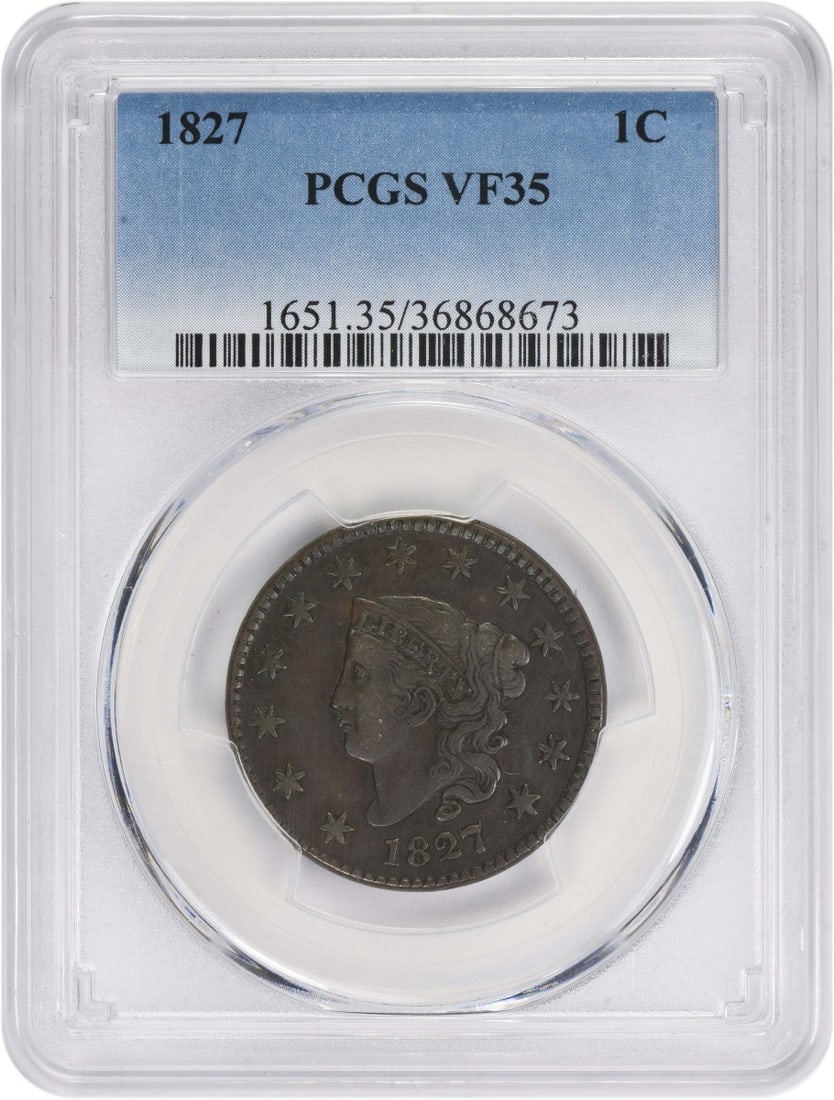 1827 United States Large Cent VF35 PCGS Coronet Head Copper (1 of 2)