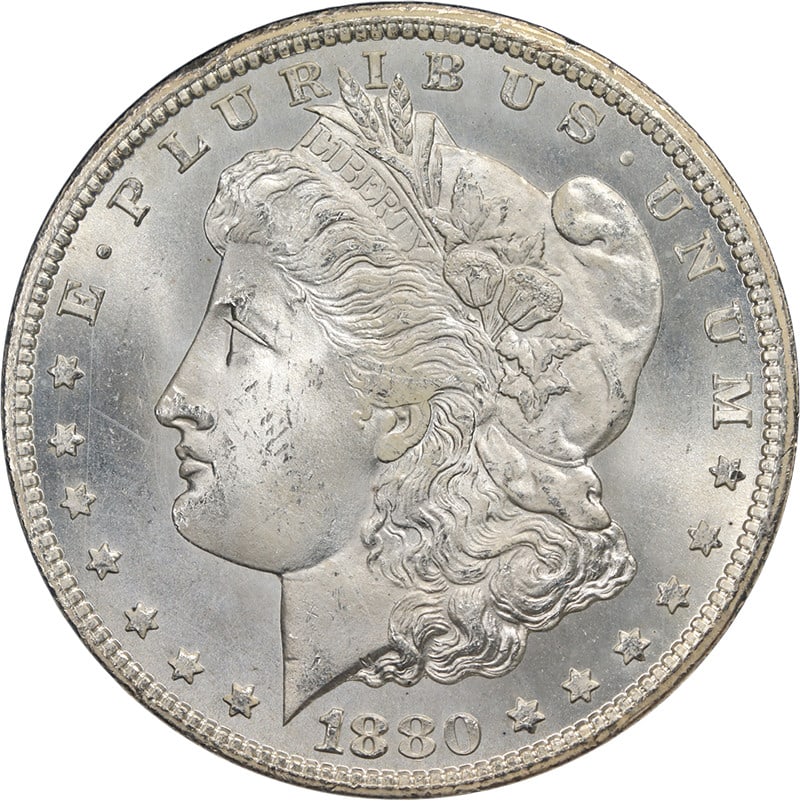1880-CC GSA Morgan Silver Dollar NGC MS64 Blazing White Gem: 1880-CC GSA Morgan Silver Dollar NGC MS64 Blazing White Gem This 1880-CC GSA Morgan Silver Dollar is a stunning example of numismatic excellence, graded NGC MS64. It features exceptional eye appeal wi