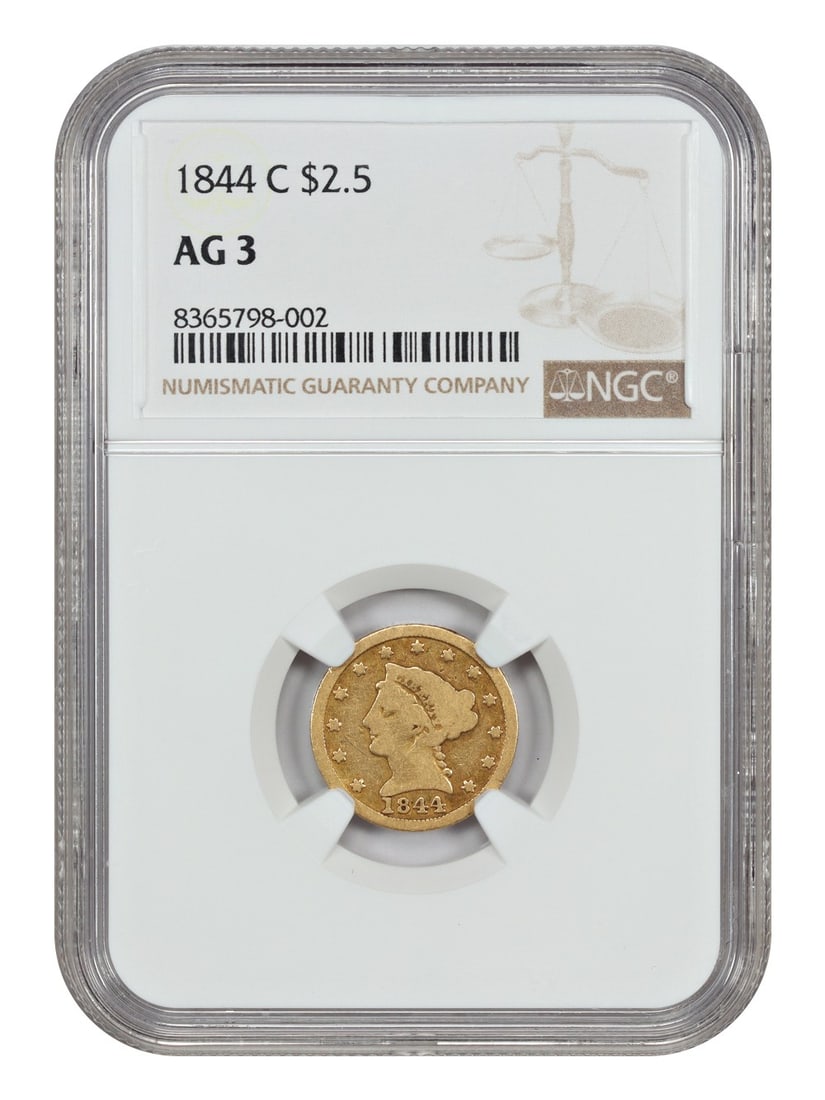 1844 Charlotte Mint $2.50 Gold Coin Graded AG03 by NGC (1 of 4)