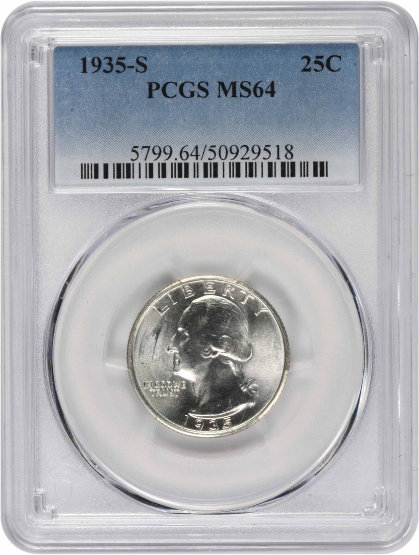 1935-S Washington Quarter MS64 PCGS Uncirculated Silver Coin (1 of 2)
