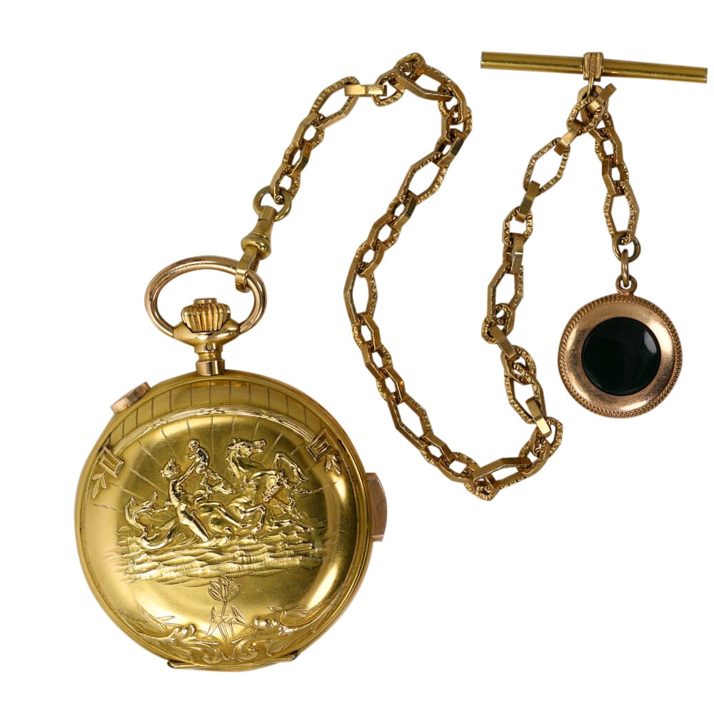 18K Yellow Gold Swiss Repeater Pocket Watch Special Hunting Case (1 of 15)