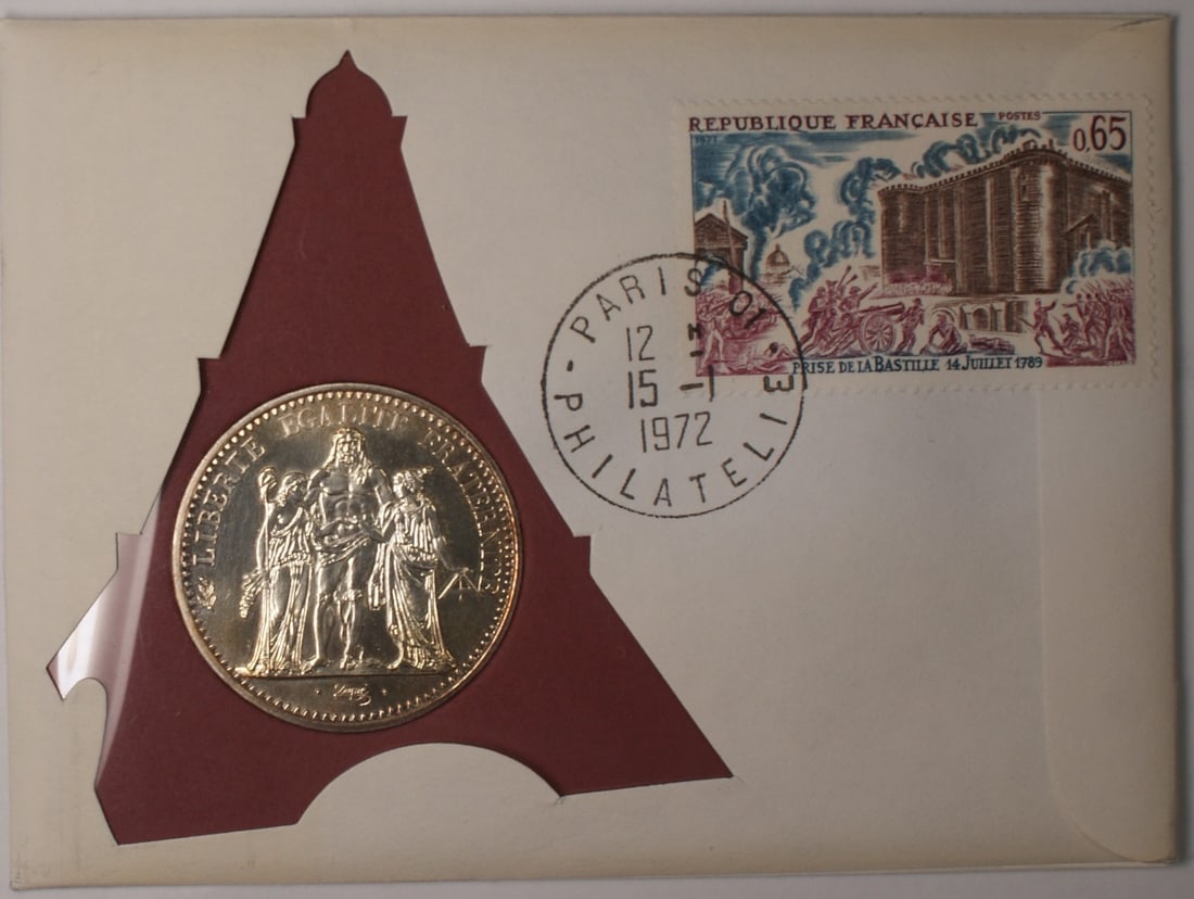 1972 France 10 Francs Fine Silver Coin with Stamp UNC (1 of 2)