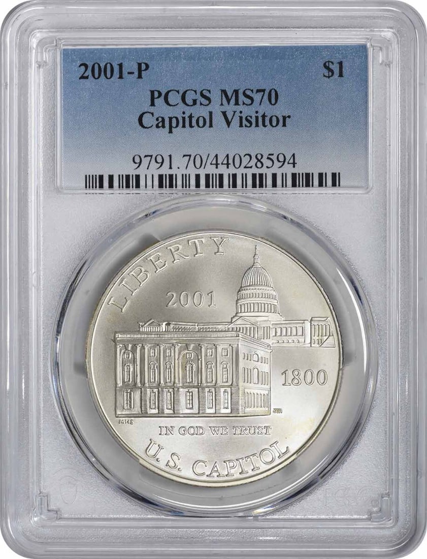 2001-P Capitol Visitor Center Commemorative Dollar MS70 PCGS Silver Coin (1 of 2)