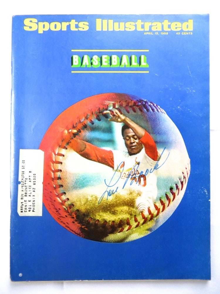 Lou Brock Autographed Sports Illustrated Magazine 1968 Cardinals JSA Certified (1 of 4)