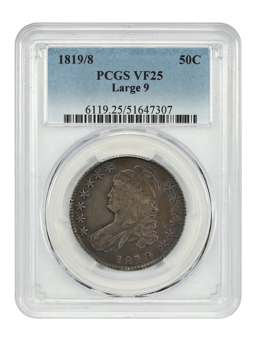 Capped Bust 1819 Over 8 Large 9 Half Dollar PCGS VF25 (1 of 4)