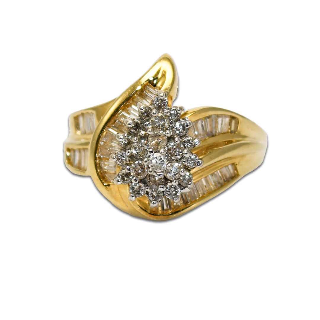 Vintage 12k Yellow Gold 0.75ct Diamond Cluster Ring I K Color Size 7 (1 of 6)