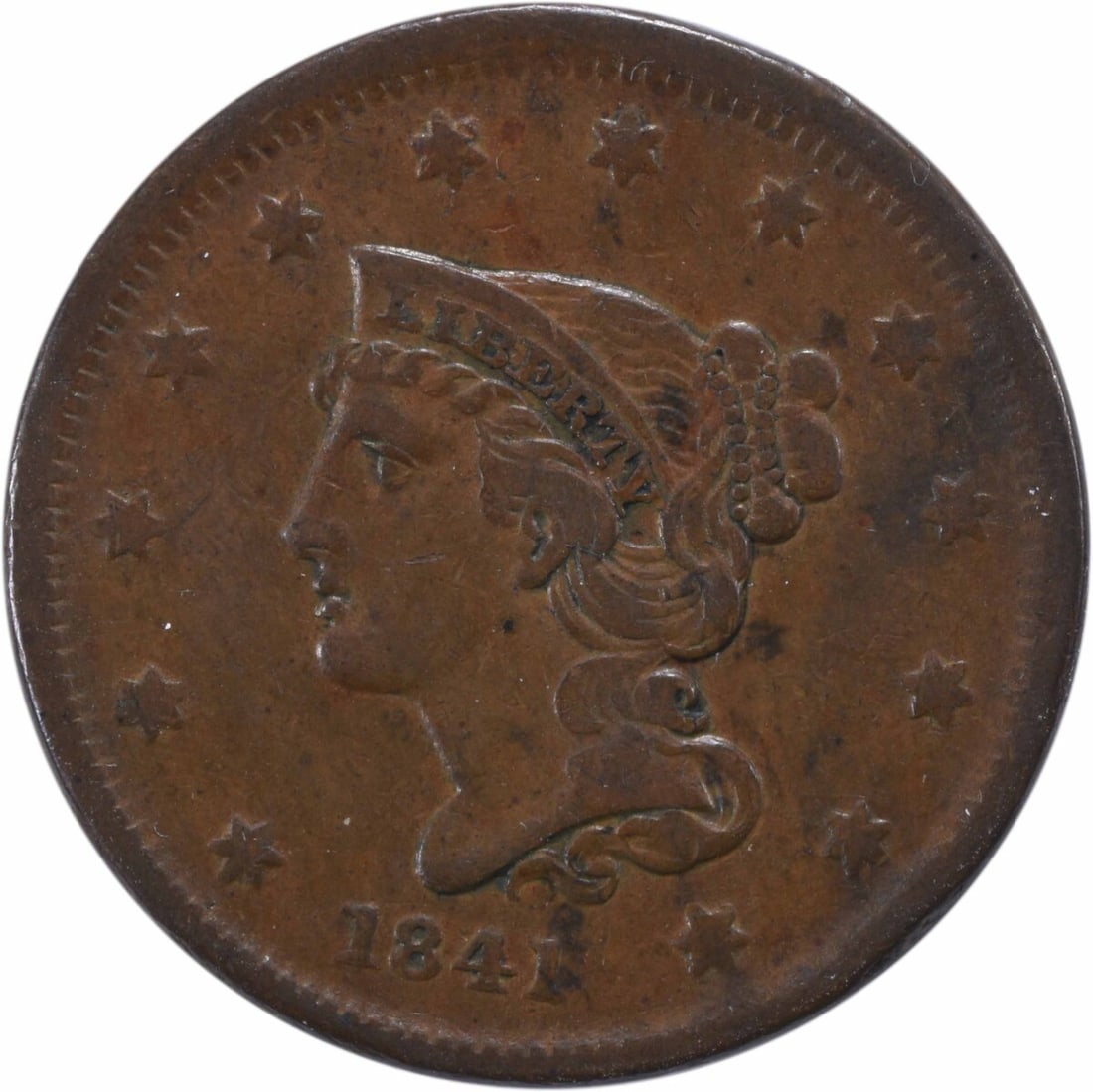 1841 Braided Hair Large Cent VF Copper Coin Uncertified (1 of 2)