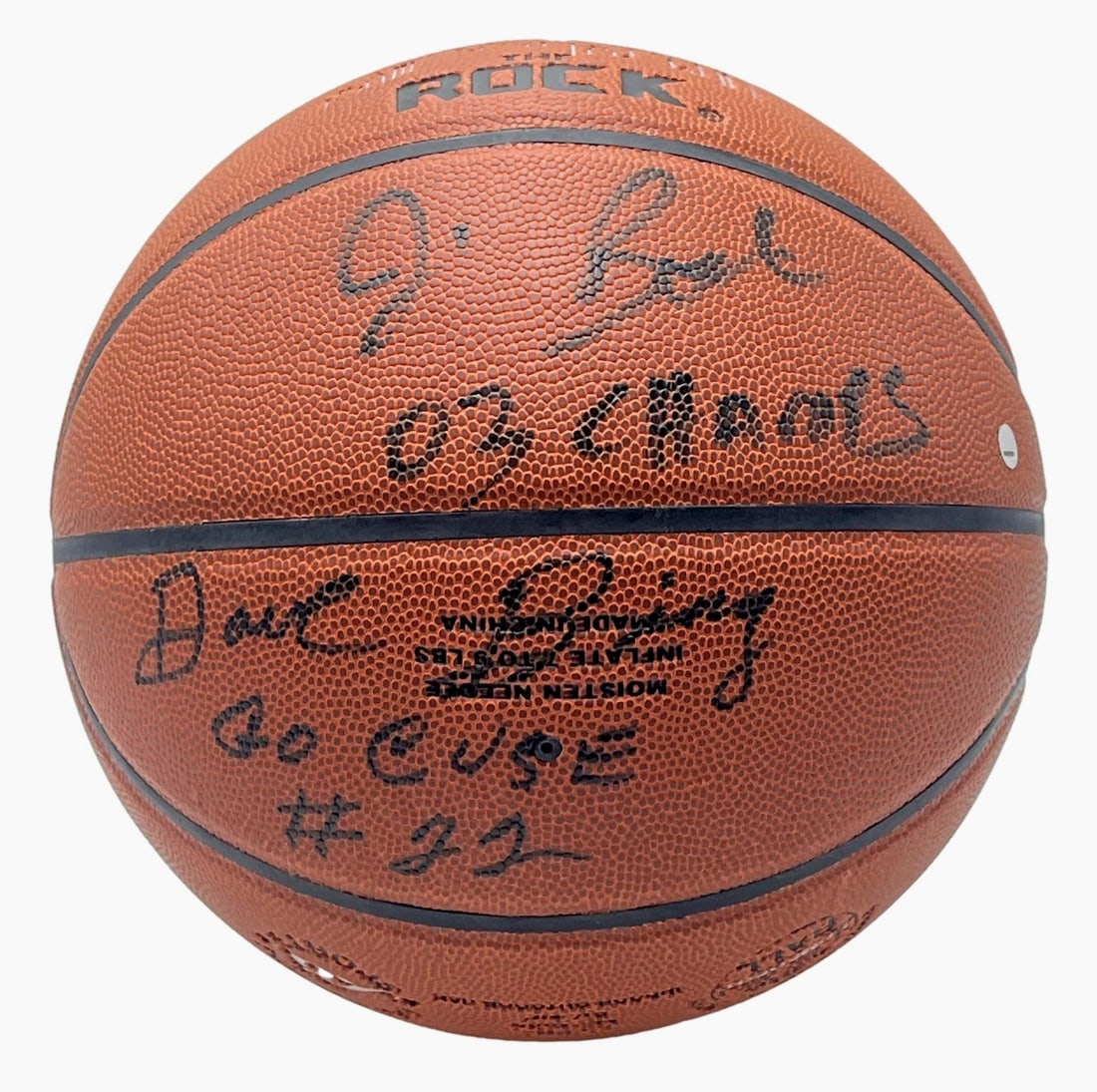 Jim Boeheim Dave Bing Signed Inscribed The Rock Basketball Syracuse Steiner Authenticated: Jim Boeheim Dave Bing Signed Inscribed The Rock Basketball Syracuse Steiner Authenticated This is a full-size leather basketball from The Rock, featuring signatures from legendary Syracuse coaches Jim