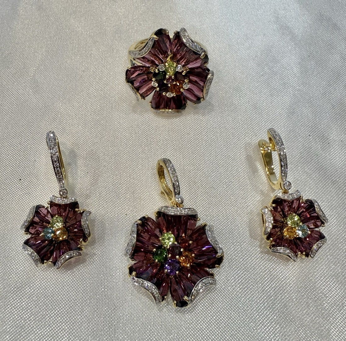 BELLARRI 18K Gold Diamond Gemstone Jewelry Set with Ring Earrings Pendant (1 of 15)