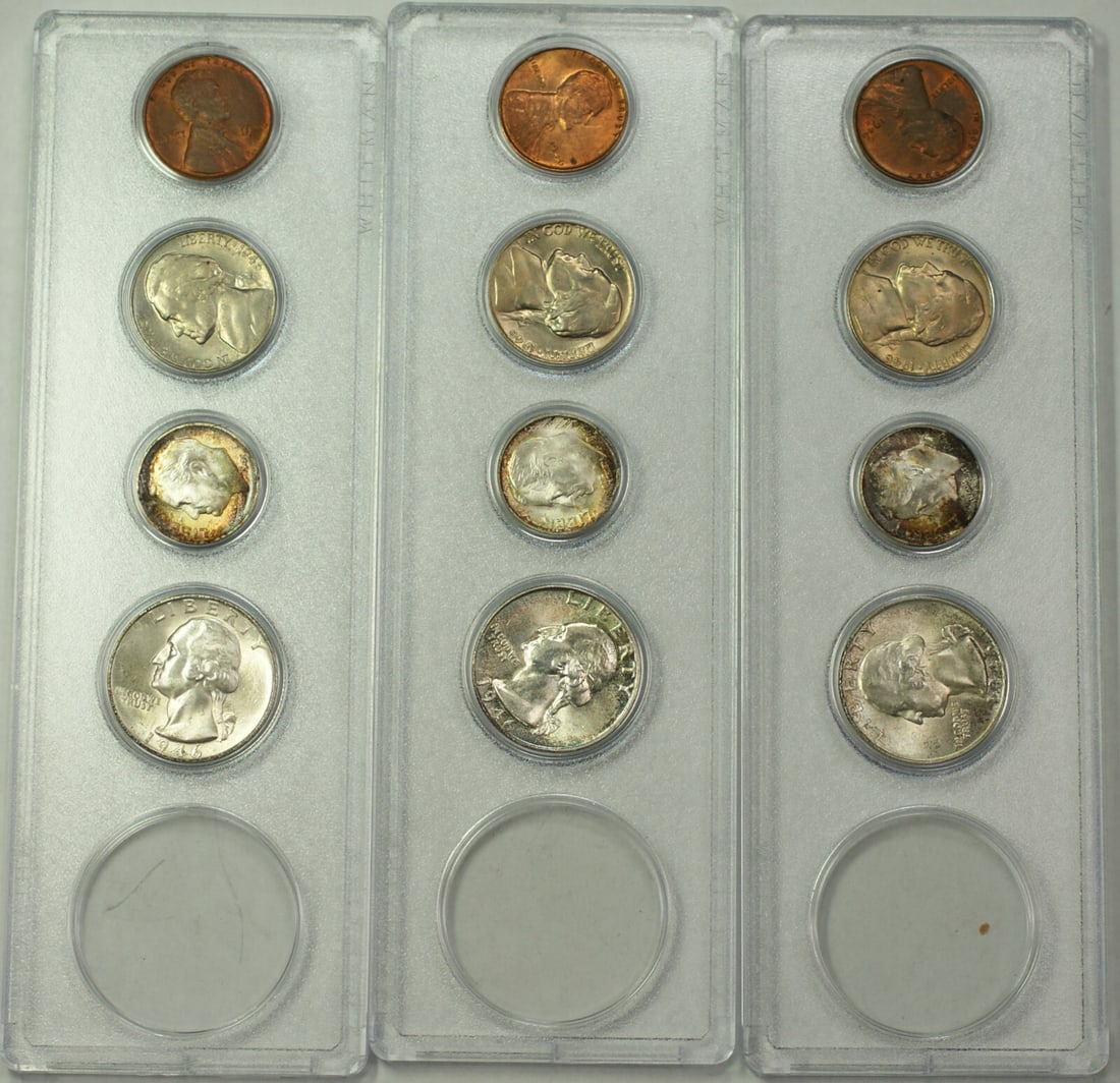 1946 Silver P D S Uncirculated Coin Set Beautiful Toning No Half Dollars (1 of 2)