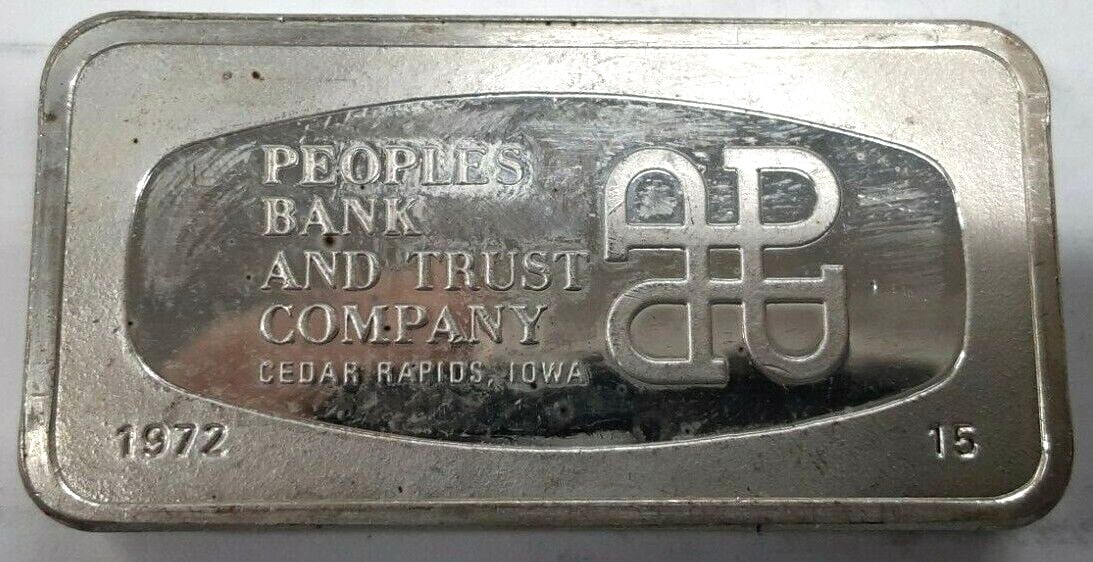 1000 Grain Franklin Mint Sterling Silver Ingot Peoples Bank Cedar Rapids IA (1 of 2)