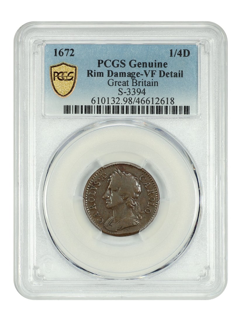 1672 Great Britain 1/4D Copper Farthings Charles II Uncertified (1 of 4)