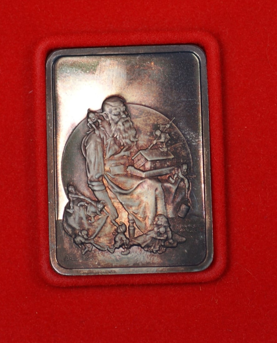 1975 Norman Rockwell Slumbering Santa One Ounce Silver Ingot (1 of 5)