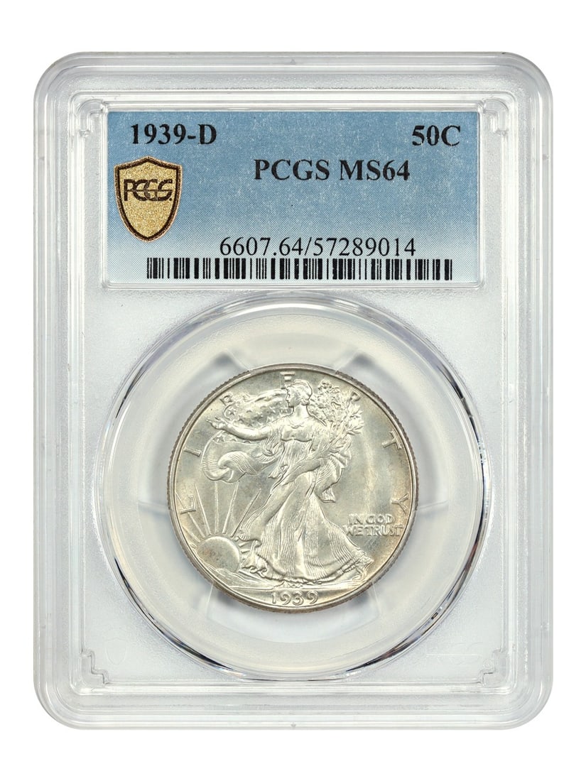 1939-D Walking Liberty Half Dollar PCGS MS64 Uncirculated: 1939-D Walking Liberty Half Dollar PCGS MS64 Uncirculated This 1939-D Walking Liberty Half Dollar is graded MS64 and certified by PCGS, showcasing its uncirculated condition. Minted in Denver, this ha