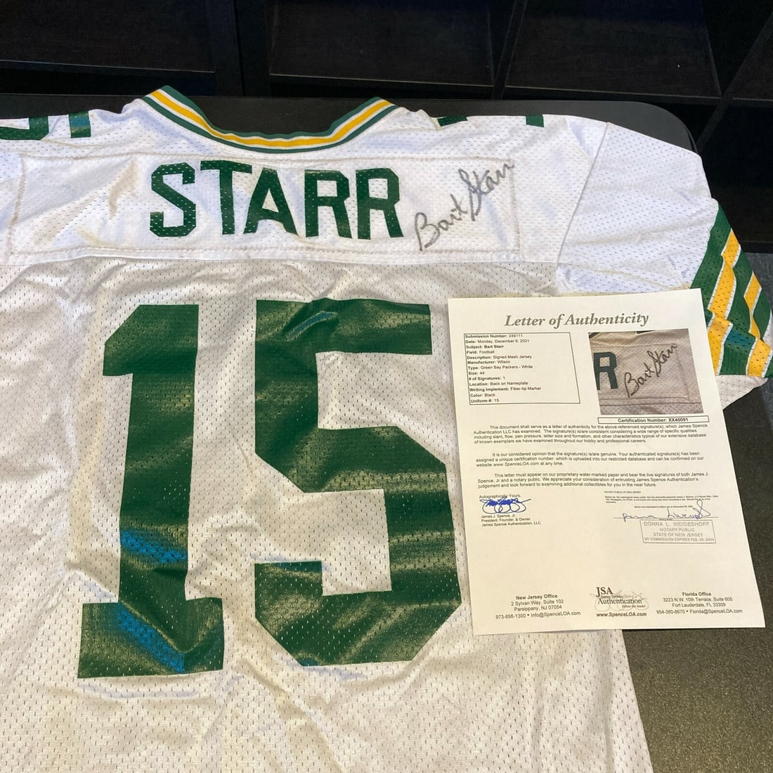 Bart Starr Signed Green Bay Packers Wilson Jersey with JSA COA (1 of 7)