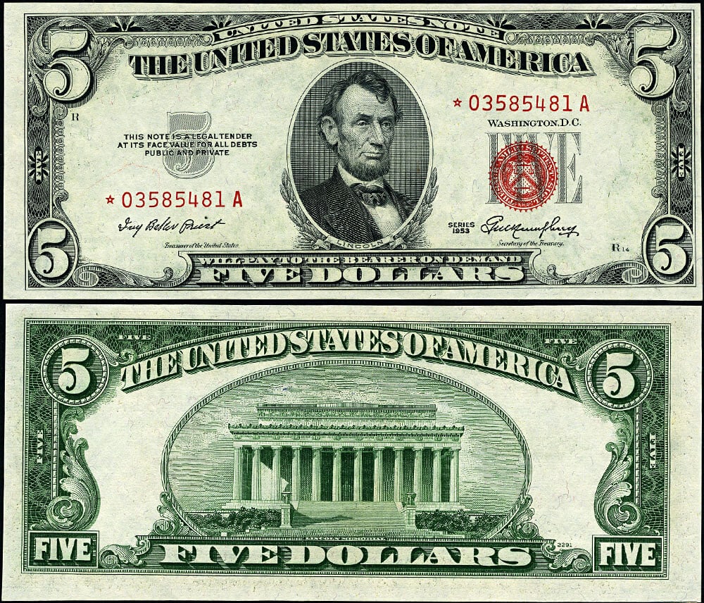 1953 $5 Legal Tender FR 1532* Choice CU+ Uncertified Star Note (1 of 3)